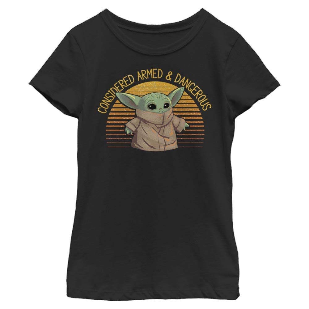 STAR WARS Girl's The Mandalorian The Child Considered Armed and Dangerous T-Shirt - Black - Small