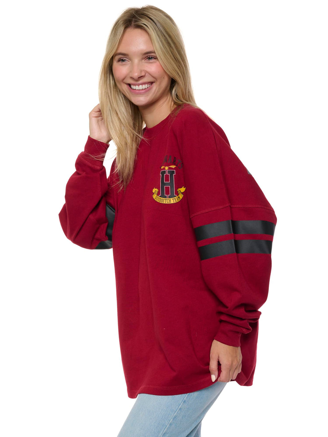 Harry Potter Womens Oversized Long Sleeve Jersey Quidditch (Dark Red, Small)