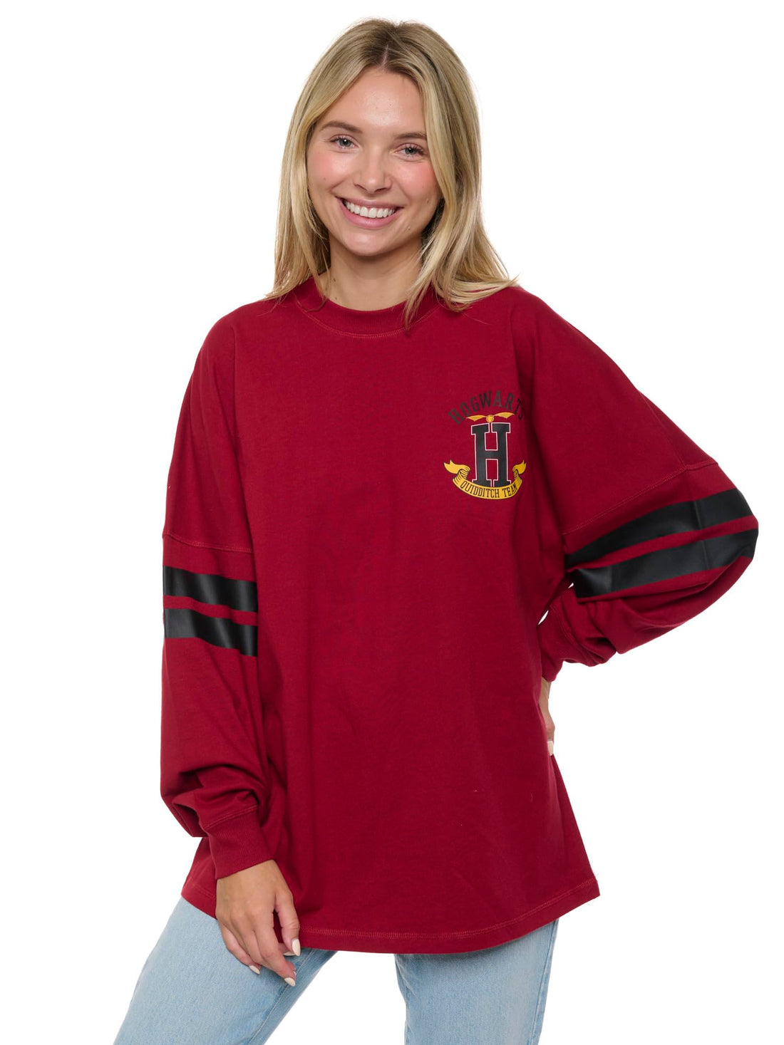 Harry Potter Womens Oversized Long Sleeve Jersey Quidditch (Dark Red, Small)