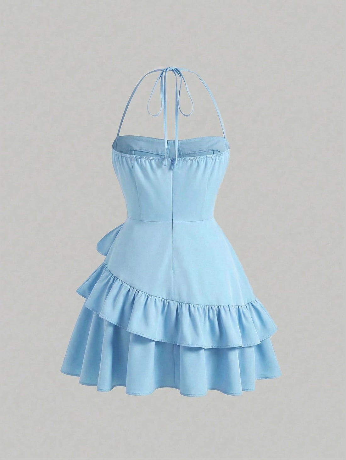 Floerns Women's Floral Halter Ruffle Tiered Cute Summer Mini Dress Milkmaid Vacation Sundress Plain Blue X-Small
