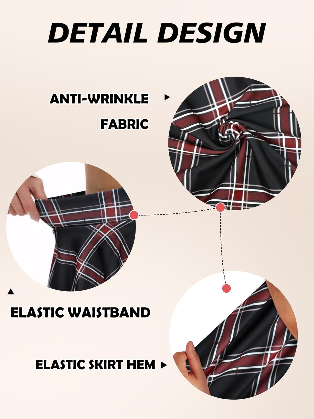 elescat Skirts for Women Summer Pleated Mini Casual Flowy High Waisted Short Skirt(Black Red Plaid, L)