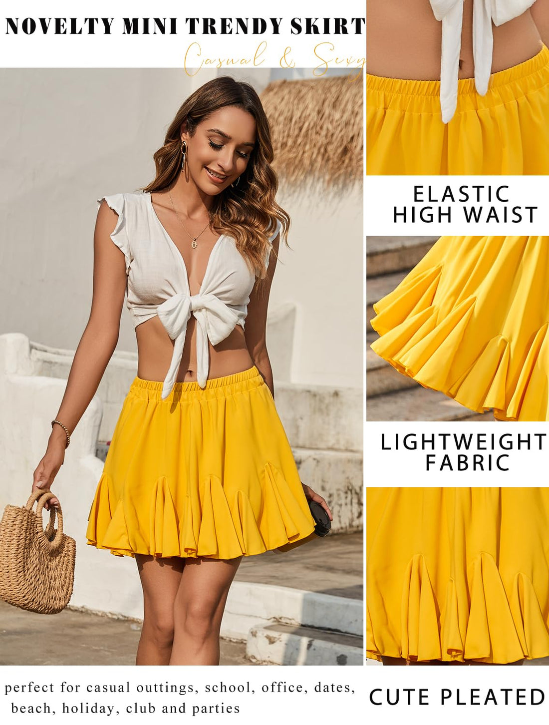 Avidlove Yellow Skirts for Women Pleated y2k Skirts Stretch Fitted Bodycon Skirt Gothic Medium