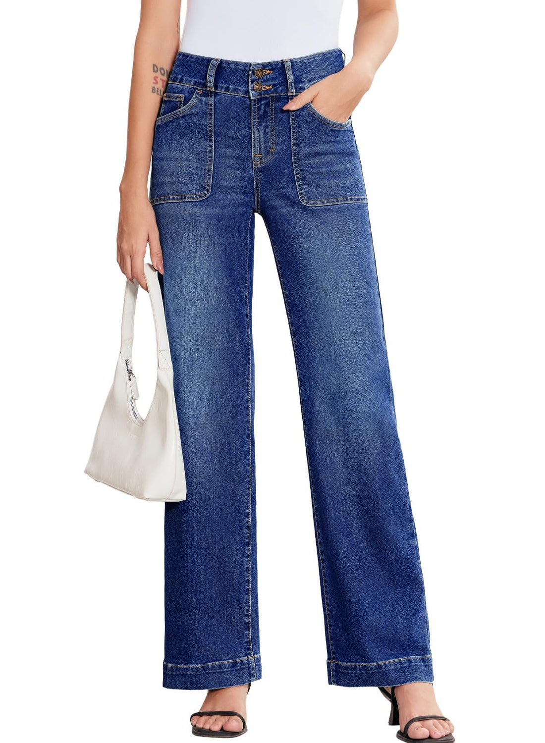 Sidefeel Women's Wide Leg Jeans High Waisted Stretchy Tummy Control Denim Pants Spring Outfits Bluing Size 8