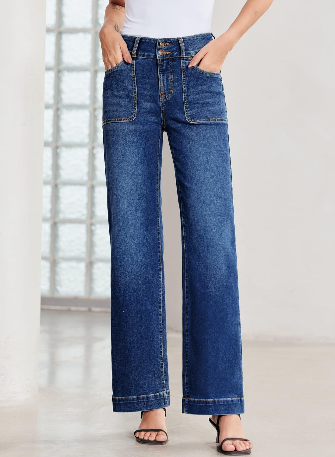 Sidefeel Women's Wide Leg Jeans High Waisted Stretchy Tummy Control Denim Pants Spring Outfits Bluing Size 8