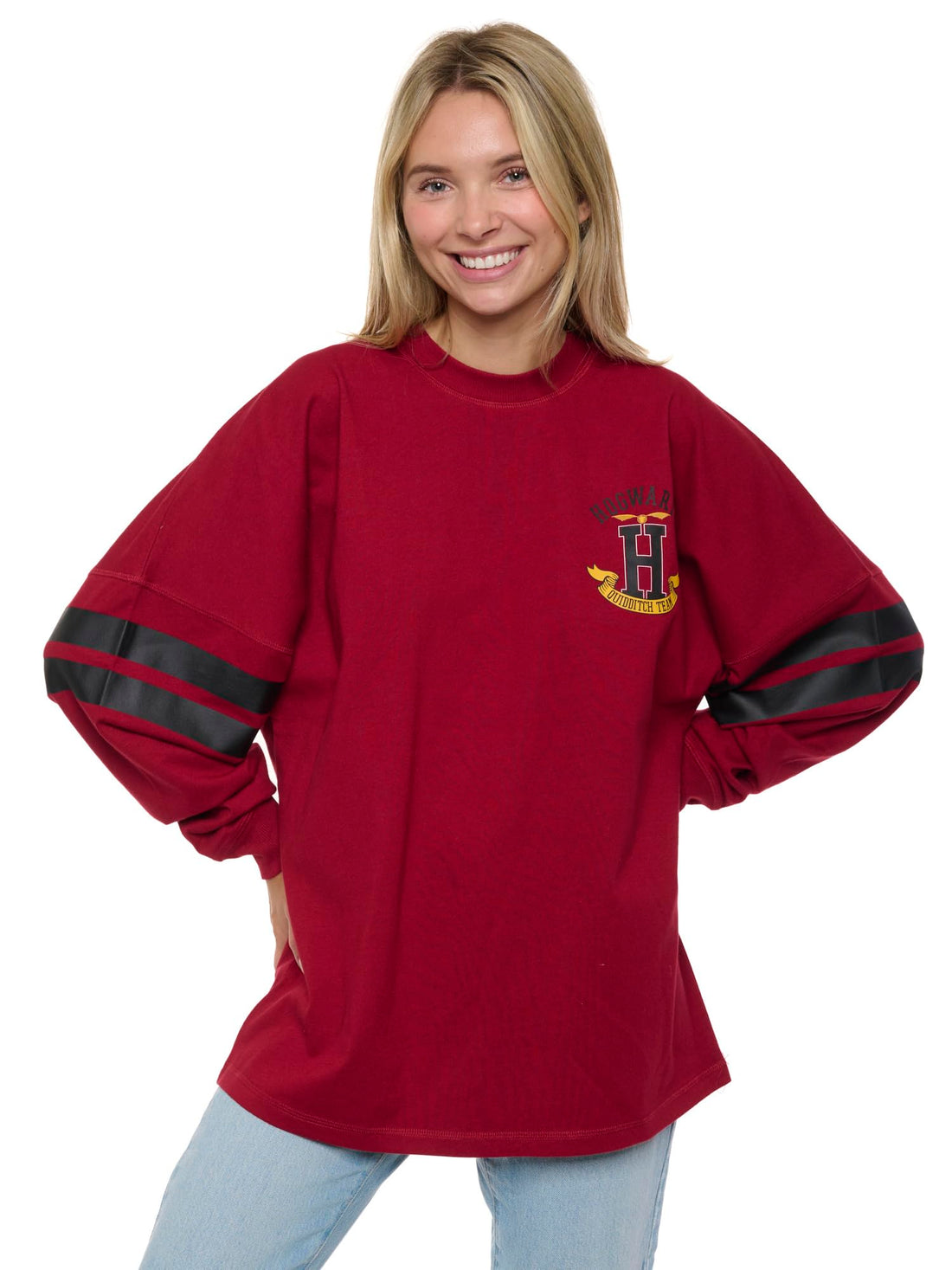 Harry Potter Womens Oversized Long Sleeve Jersey Quidditch (Dark Red, Small)