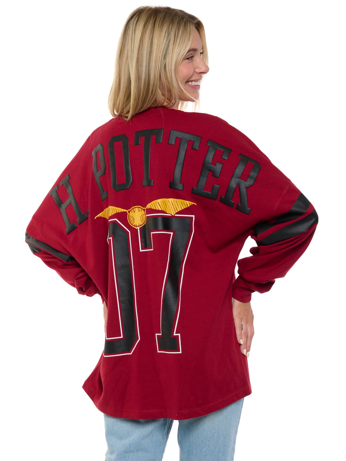 Harry Potter Womens Oversized Long Sleeve Jersey Quidditch (Dark Red, Small)