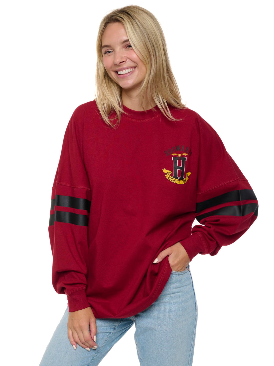 Harry Potter Womens Oversized Long Sleeve Jersey Quidditch (Dark Red, Small)
