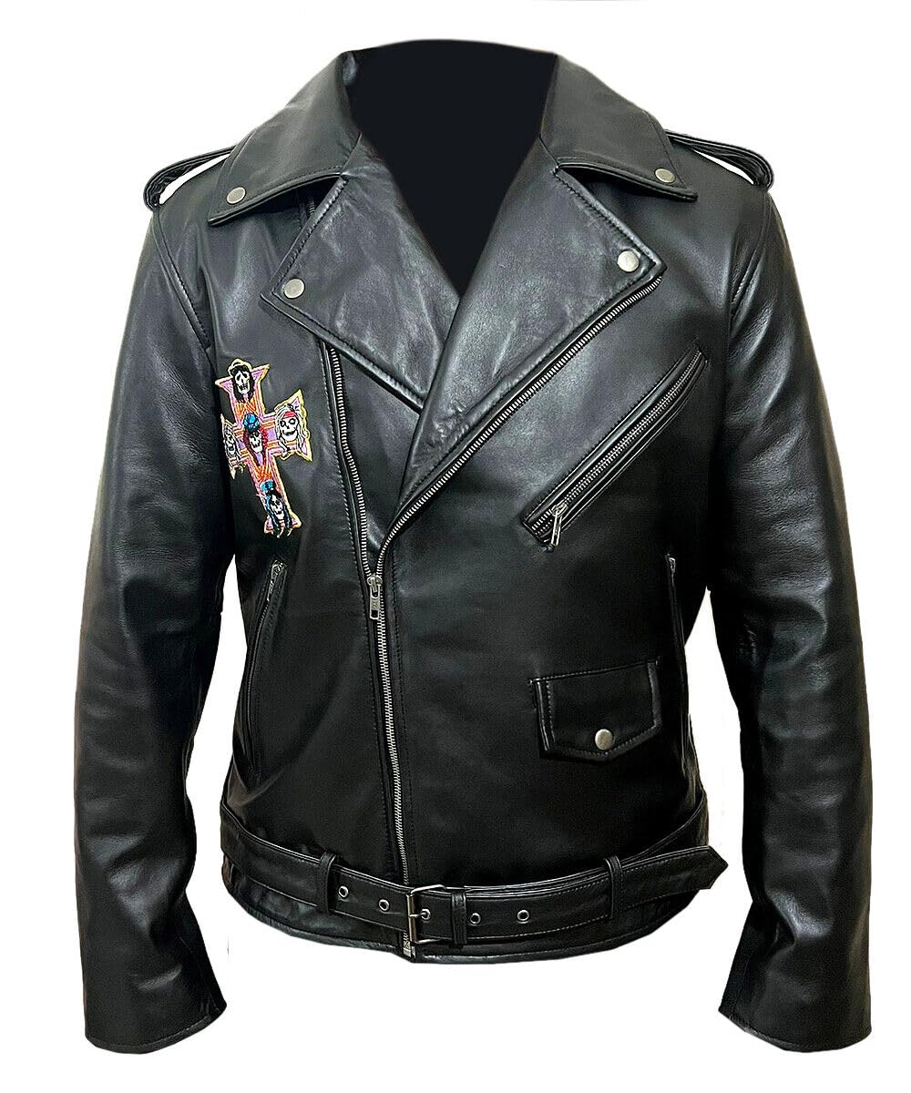 Gun Axl Roze Black Cafe Racer Lambskin Leather Jacket (as1, alpha, m, regular, regular)