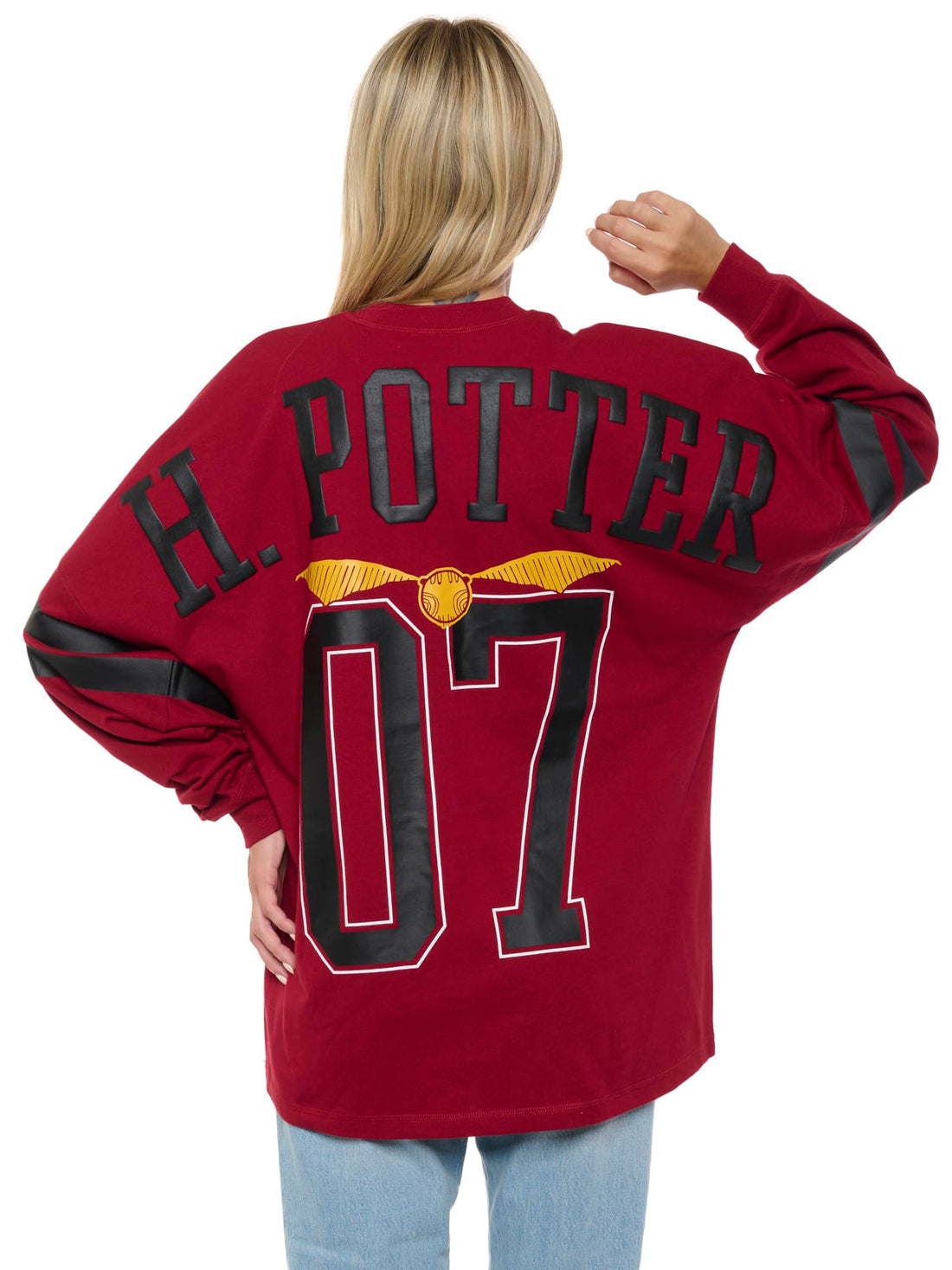 Harry Potter Womens Oversized Long Sleeve Jersey Quidditch (Dark Red, Small)