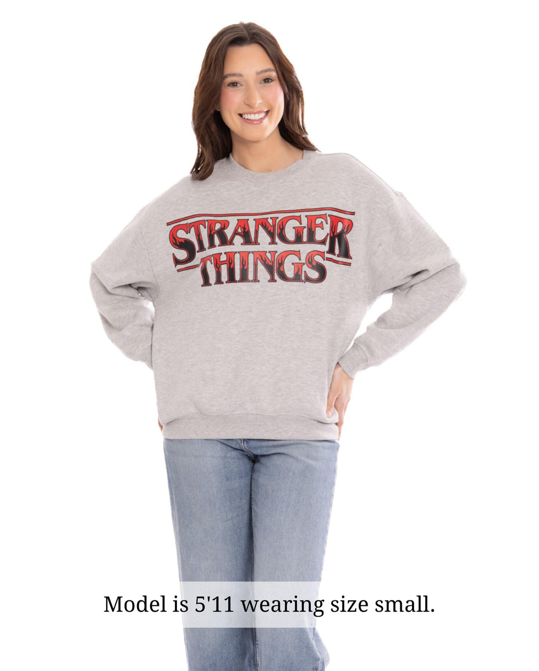 Stranger Things Womens Fleece Pullover Sweatshirt Logo Heather Grey Small