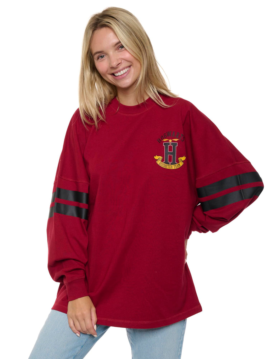Harry Potter Womens Oversized Long Sleeve Jersey Quidditch (Dark Red, Small)