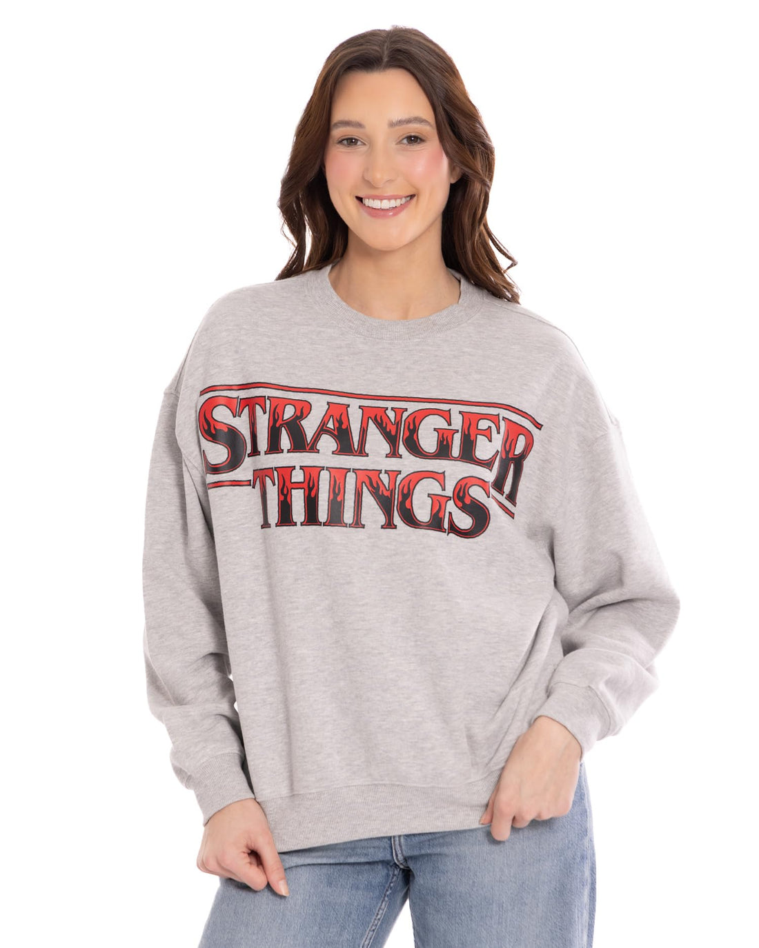 Stranger Things Womens Fleece Pullover Sweatshirt Logo Heather Grey Small