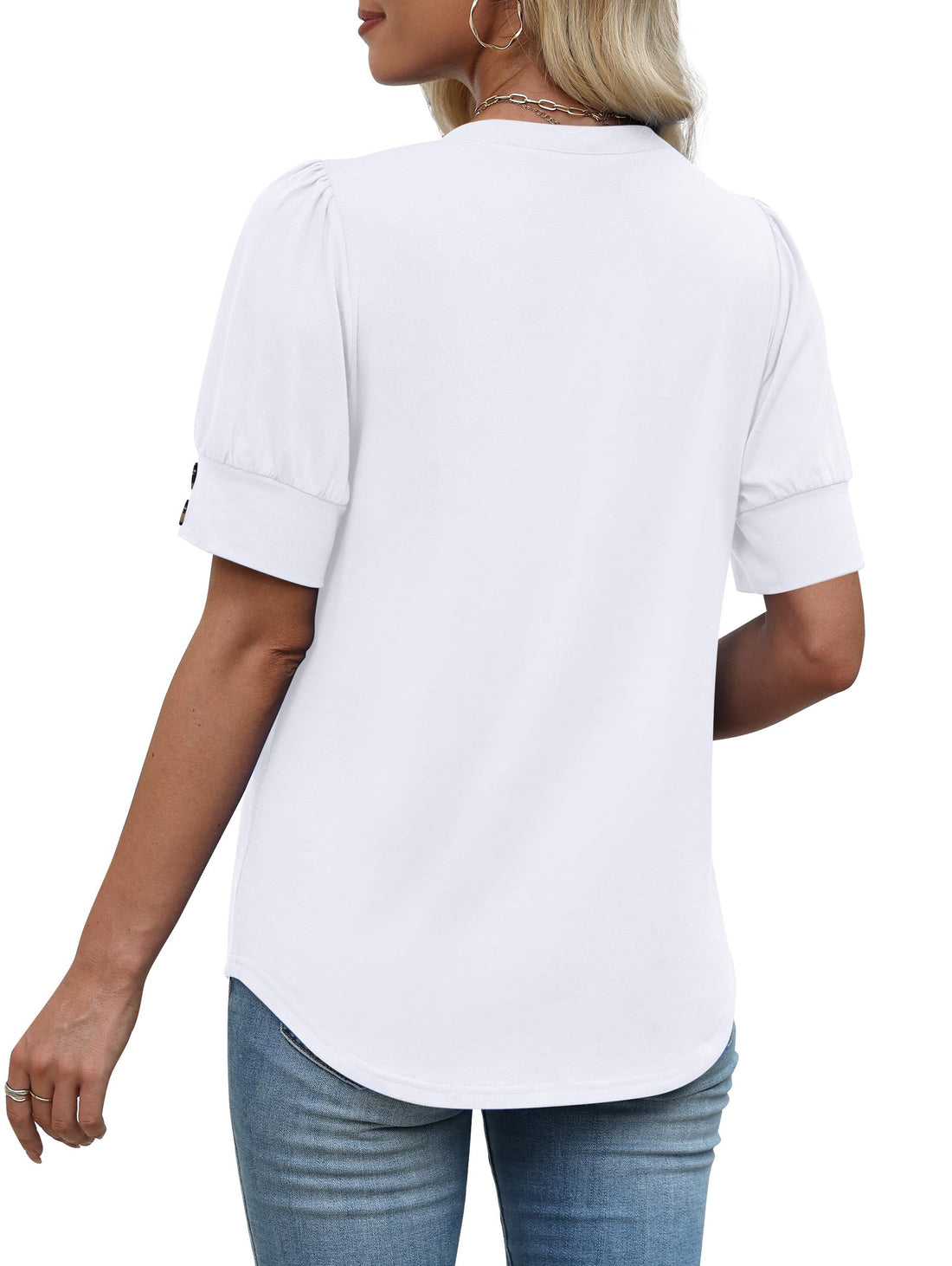 Womens Tops Short Sleeve Shirts with Buttons Spring Fashion Summer Outfits Plus Size White Blouses Dressy Casual Travel Cruise Essentials L