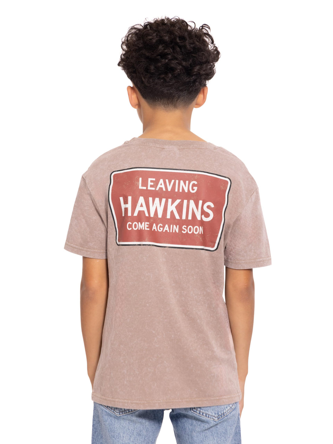 Stranger Things Big Girl Boy Kids Drop Shoulder T-Shirt Taupe Gray 10-12
