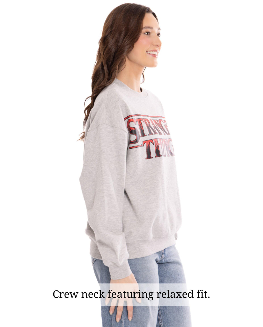 Stranger Things Womens Fleece Pullover Sweatshirt Logo Heather Grey Small