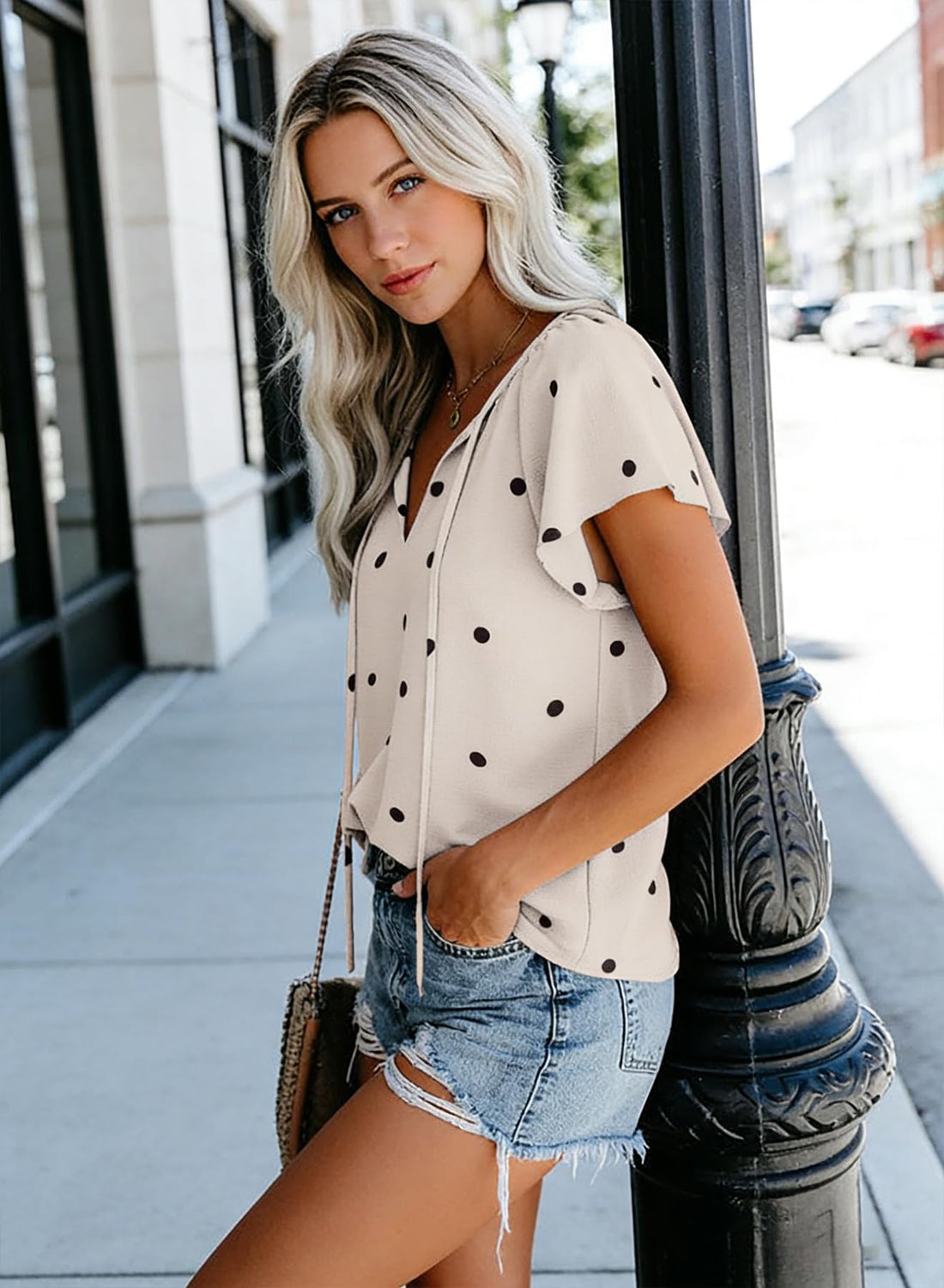 Womens Tops Polka Dot Short Sleeve Classy V Neck Blouses Lightweight Chiffon Summer Shirts Floral27 L