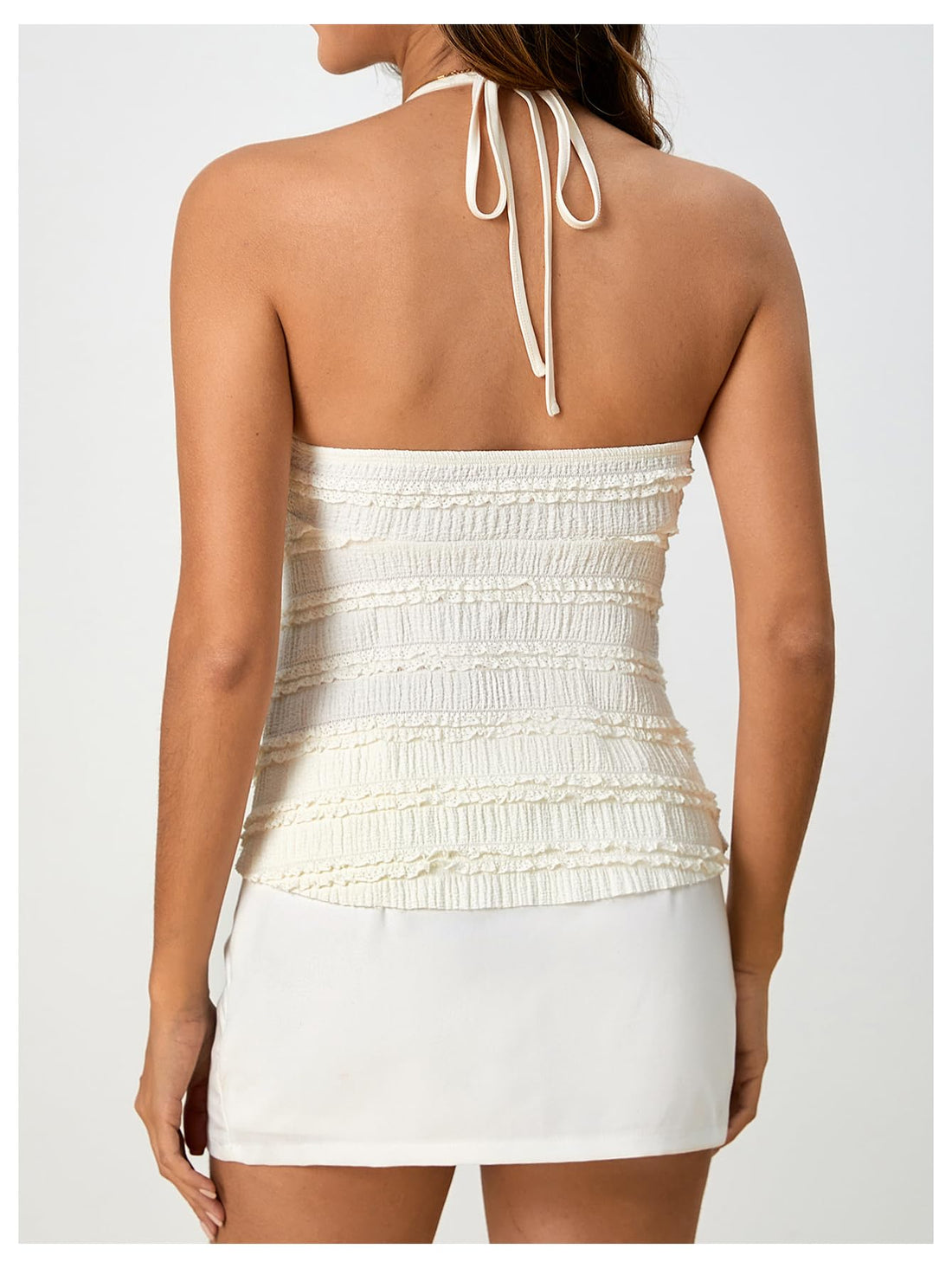 SOLY HUX Women's Peplum Halter Crop Tops Y2K Drawstring Tie Ruched Dressy Casual Spaghetti Strap Cami Top Apricot XS