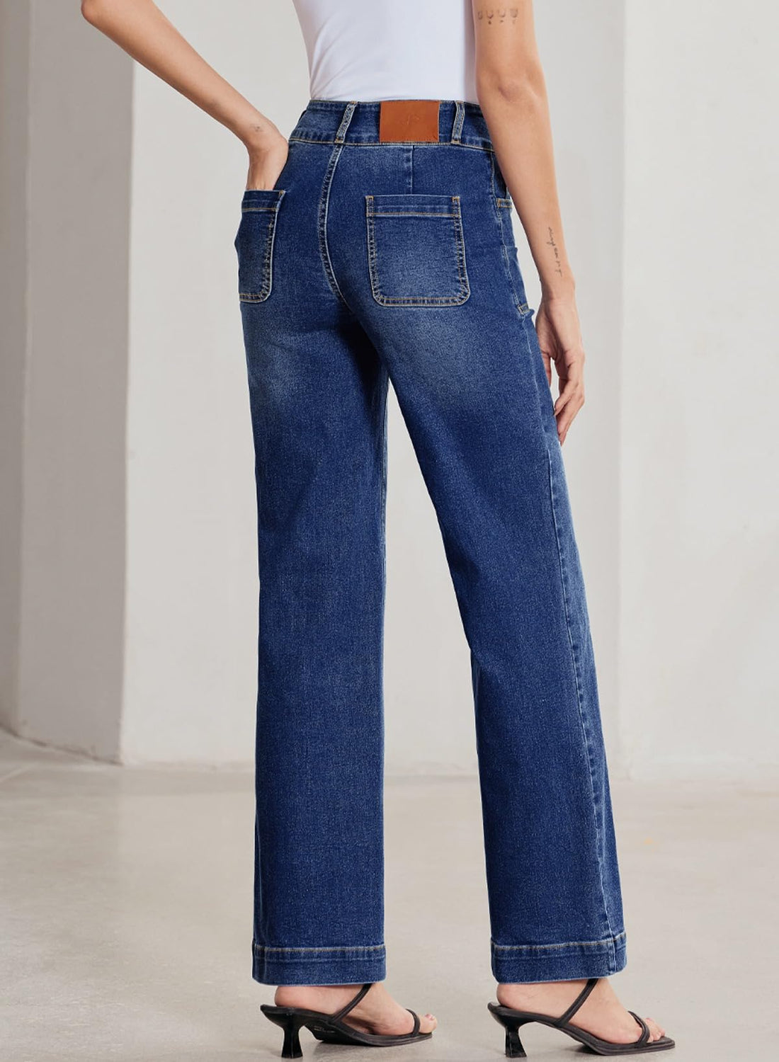 Sidefeel Women's Wide Leg Jeans High Waisted Stretchy Tummy Control Denim Pants Spring Outfits Bluing Size 8