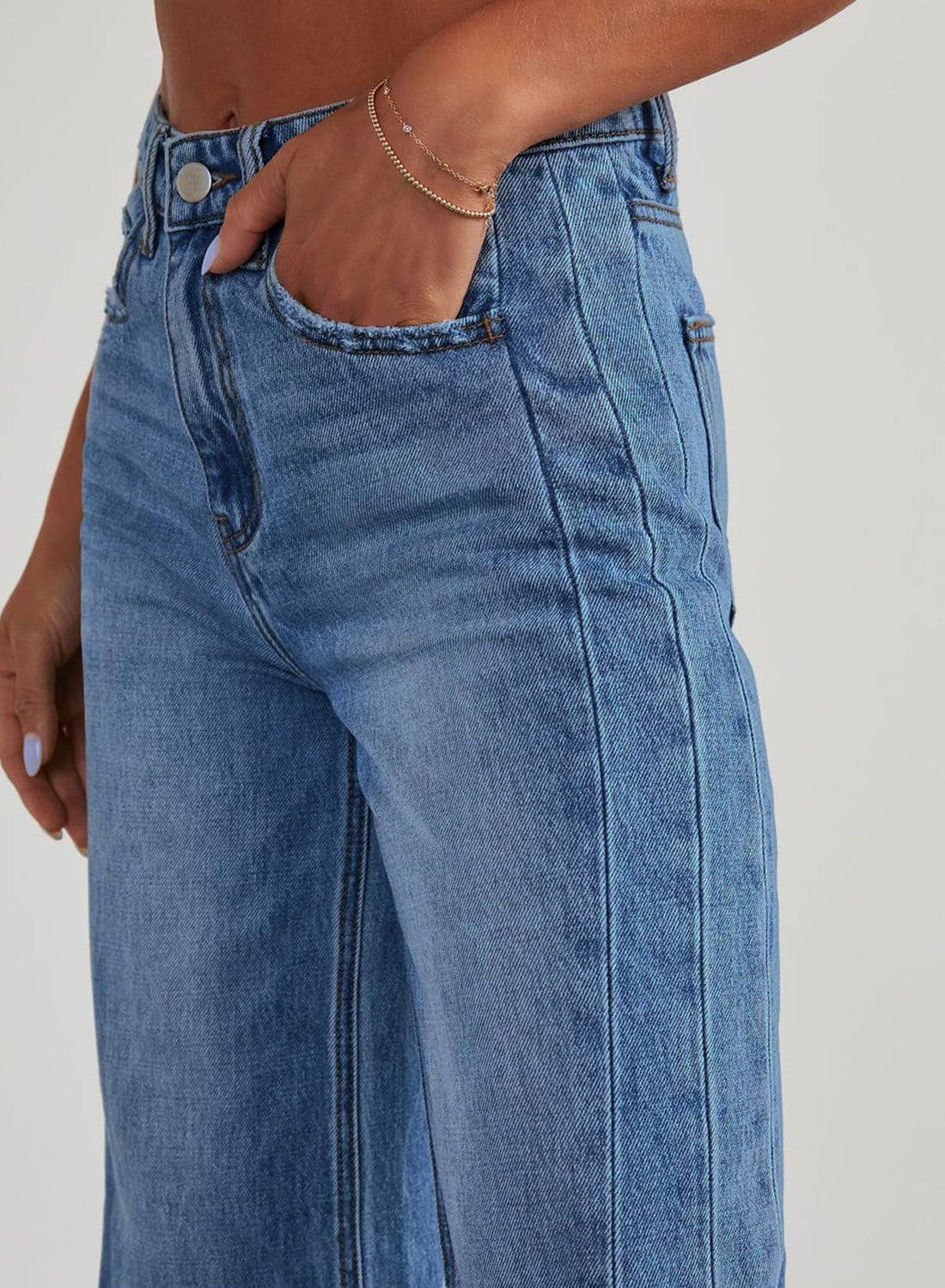 Sidefeel Women's Wide Leg Jeans High Waisted Stretchy Raw Hem Denim Pants Size 6 Blue