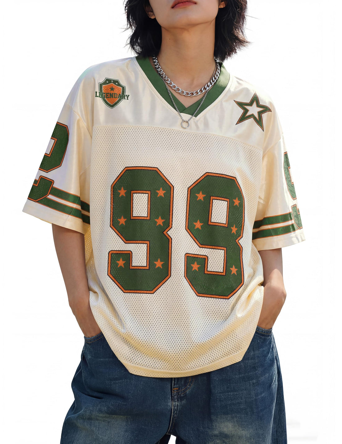 Jersey Shirts Y2K Oversized Graphic Tees Baggy V Neck T-Shirts Mesh Summer Tops for Women Men