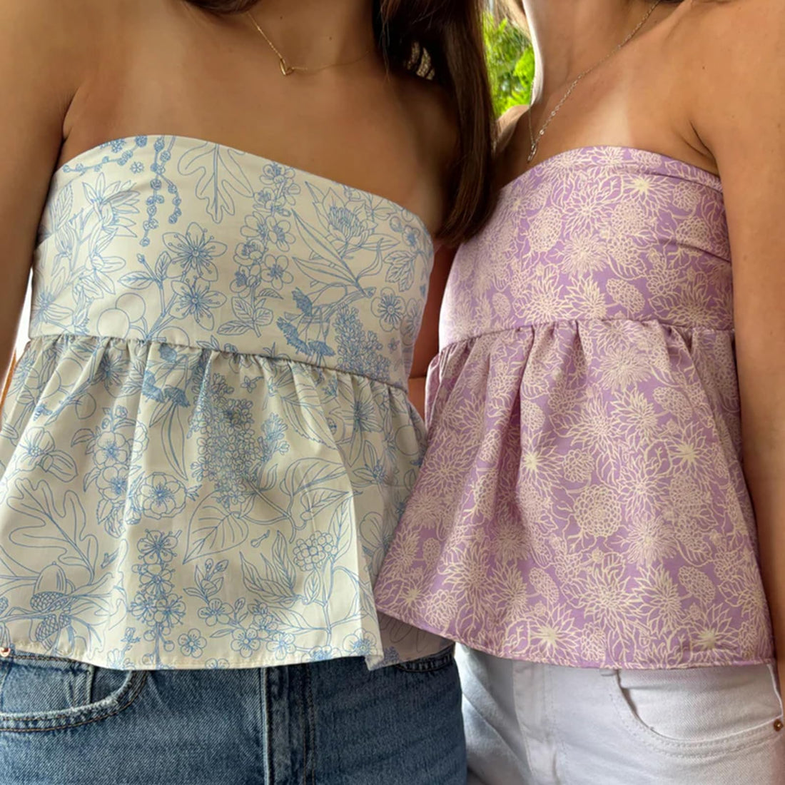 Women Y2k Tube Tops Strapless Floral Bandeau Vest Sexy Tie Up Sleeveless Backless Cute Tops Summer Grunge Clothes (Light Blue, M)