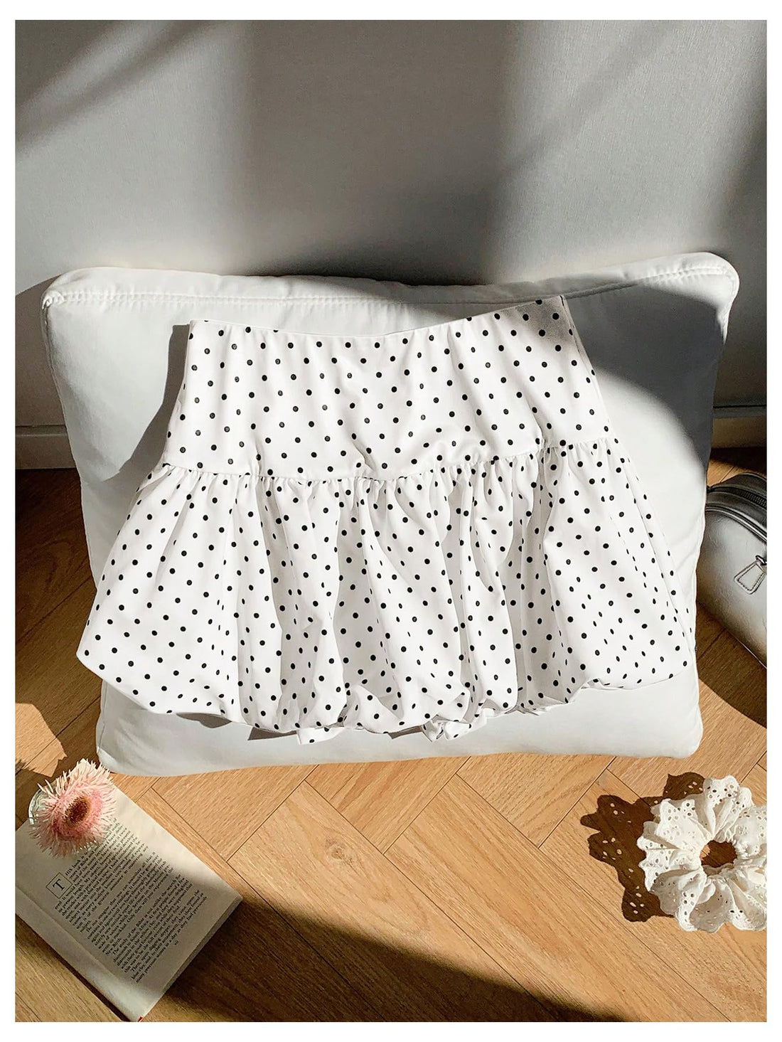 Milumia Women's Polka Dots Bubble Skirt Ruffle Hem A Line Balloon Puffy Short Skirts White Medium