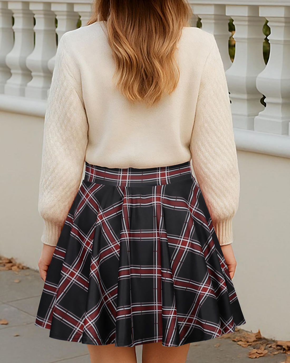 elescat Skirts for Women Summer Pleated Mini Casual Flowy High Waisted Short Skirt(Black Red Plaid, L)