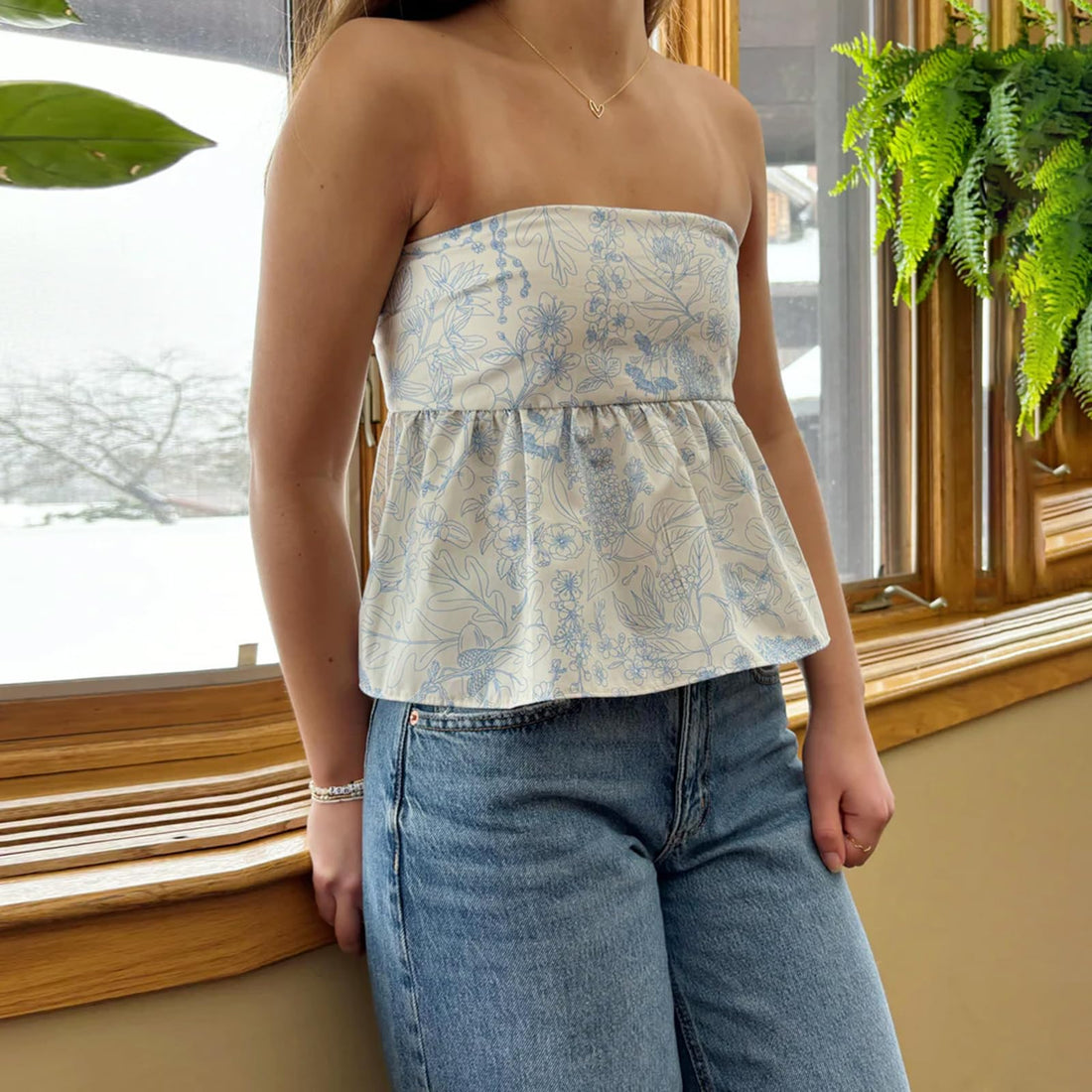Women Y2k Tube Tops Strapless Floral Bandeau Vest Sexy Tie Up Sleeveless Backless Cute Tops Summer Grunge Clothes (Light Blue, M)