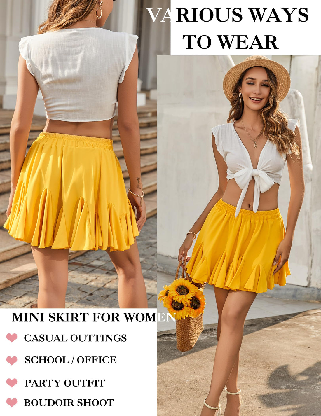 Avidlove Yellow Skirts for Women Pleated y2k Skirts Stretch Fitted Bodycon Skirt Gothic Medium