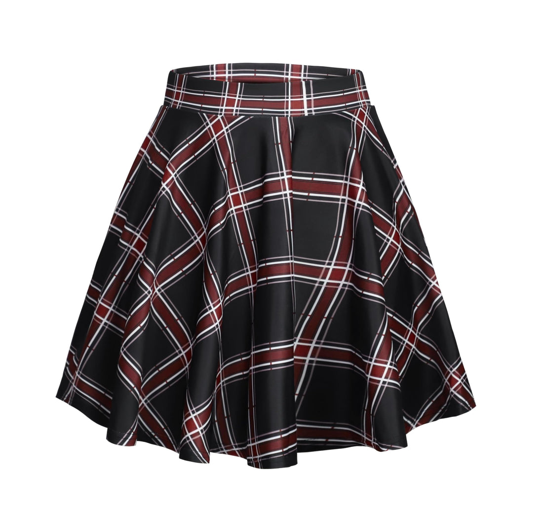 elescat Skirts for Women Summer Pleated Mini Casual Flowy High Waisted Short Skirt(Black Red Plaid, L)