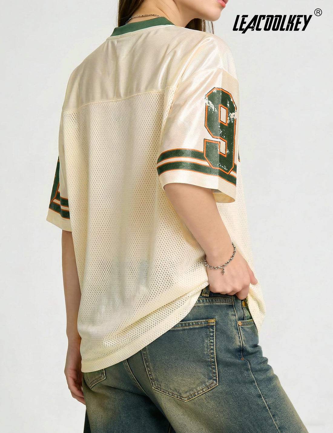Jersey Shirts Y2K Oversized Graphic Tees Baggy V Neck T-Shirts Mesh Summer Tops for Women Men