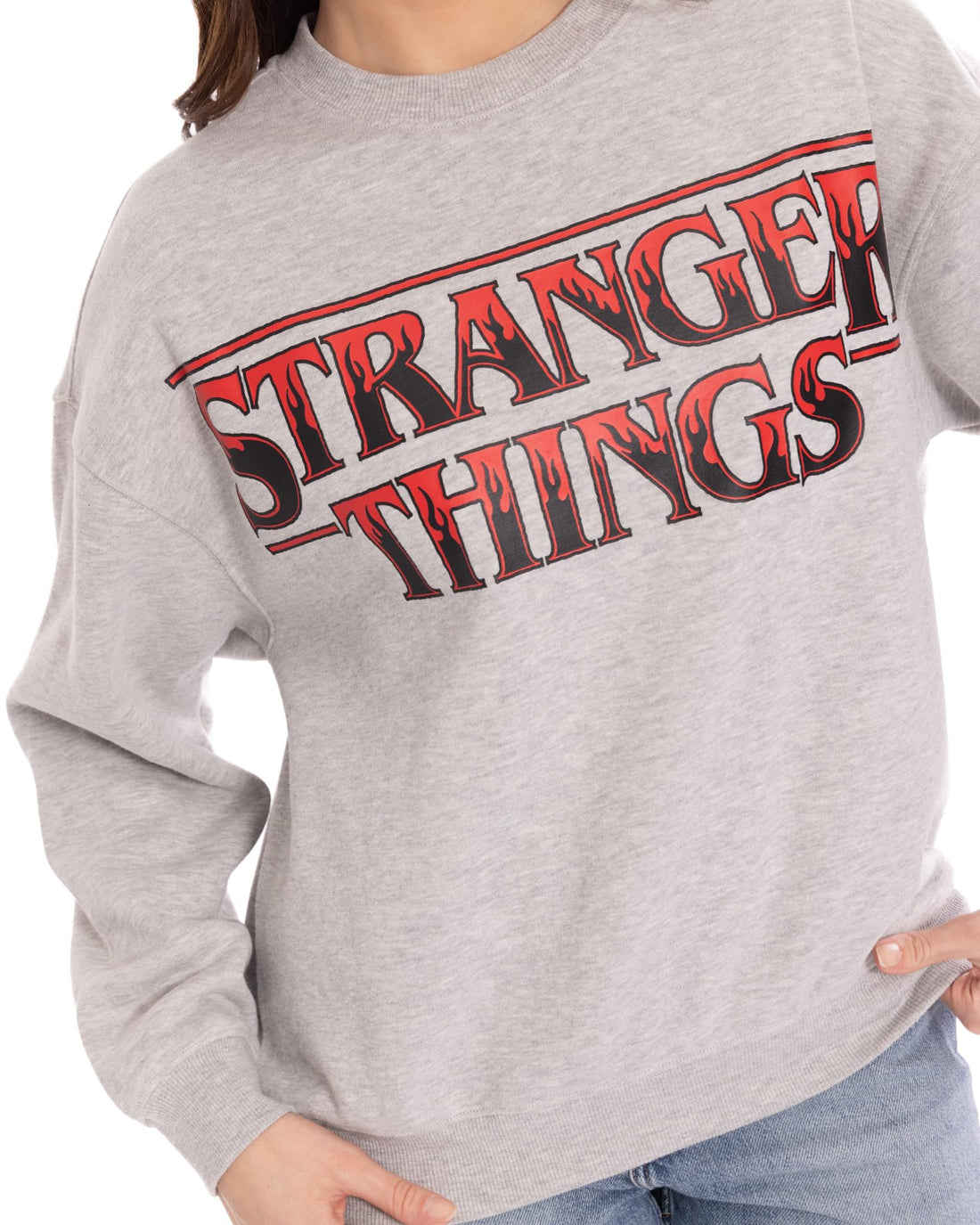 Stranger Things Womens Fleece Pullover Sweatshirt Logo Heather Grey Small