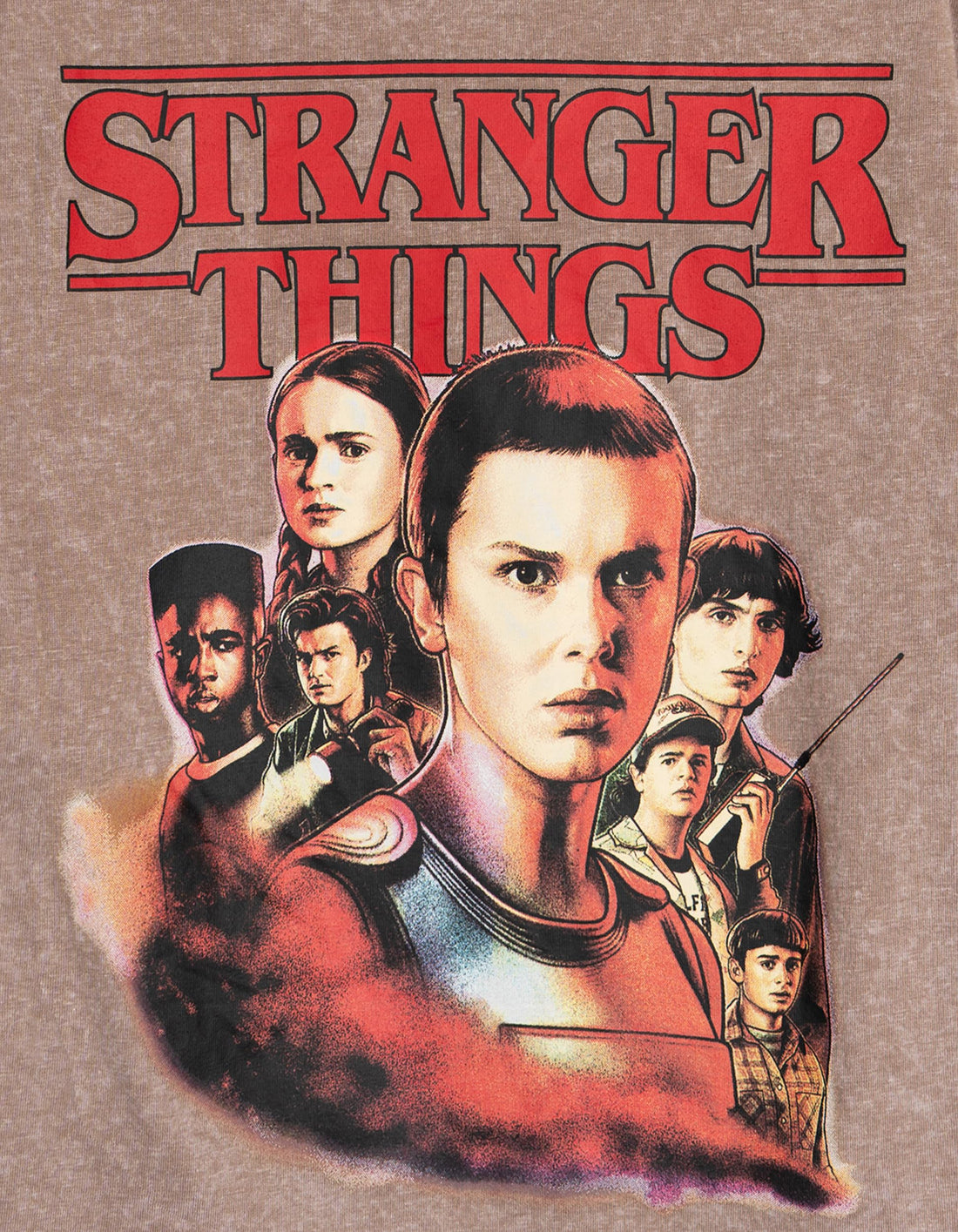 Stranger Things Big Girl Boy Kids Drop Shoulder T-Shirt Taupe Gray 10-12