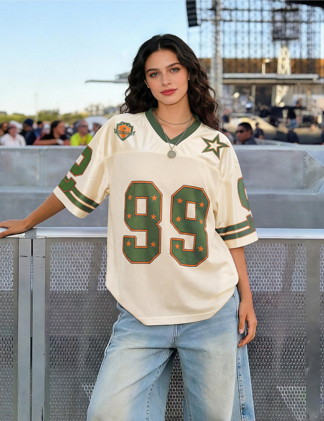 Jersey Shirts Y2K Oversized Graphic Tees Baggy V Neck T-Shirts Mesh Summer Tops for Women Men