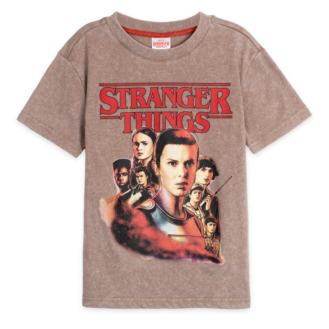 Stranger Things Big Girl Boy Kids Drop Shoulder T-Shirt Taupe Gray 10-12