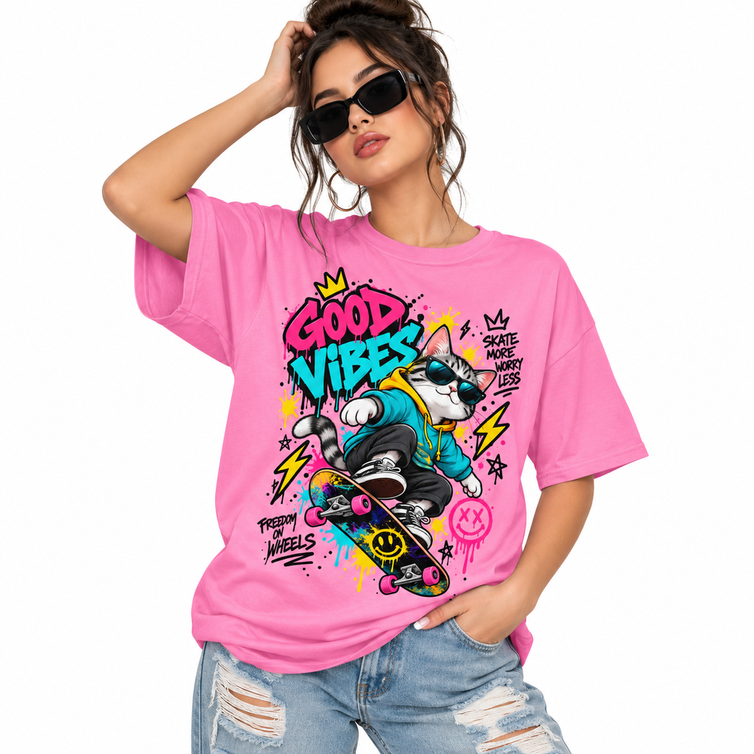 Good Vibes Skate Cat Tee | ViNTELNY