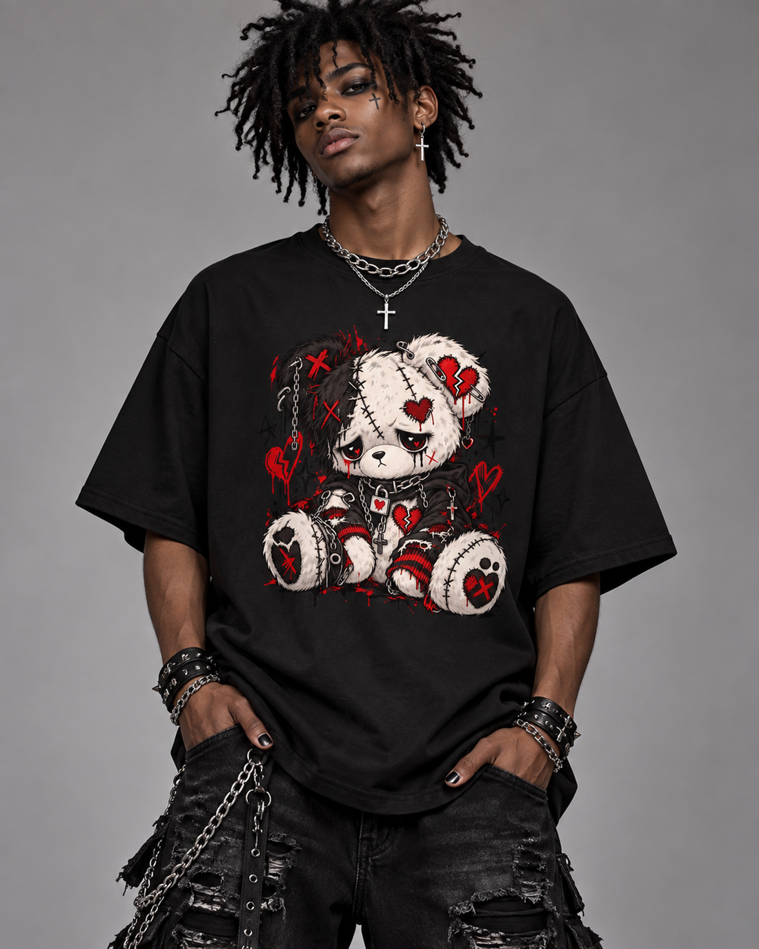 Broken Heart Emo Bear Graphic Tee