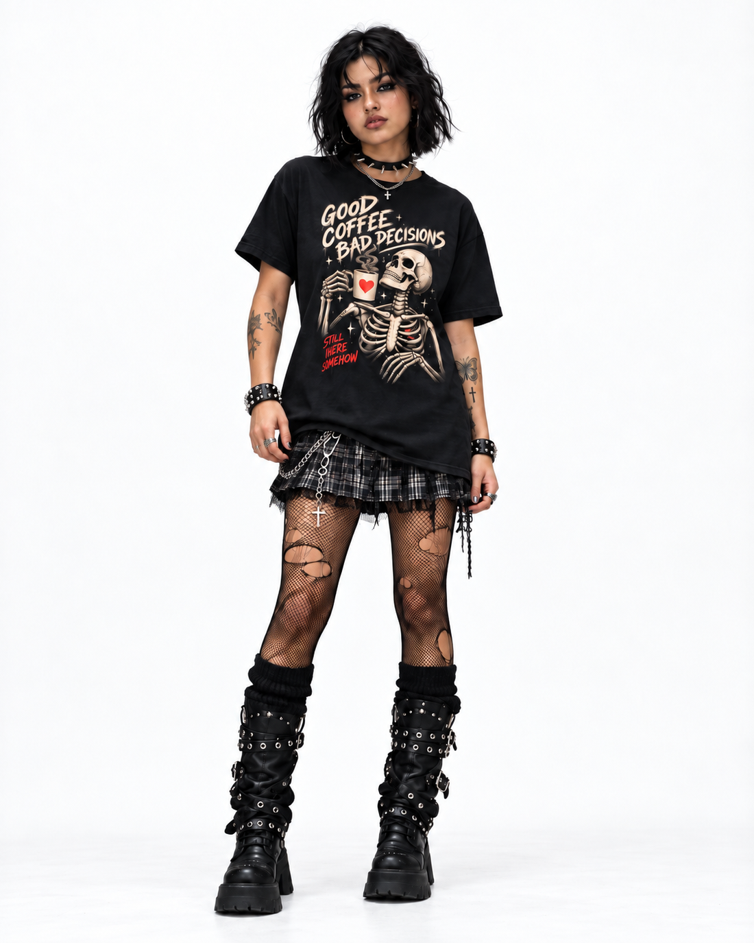Good Coffee Bad Decisions Skeleton Tee