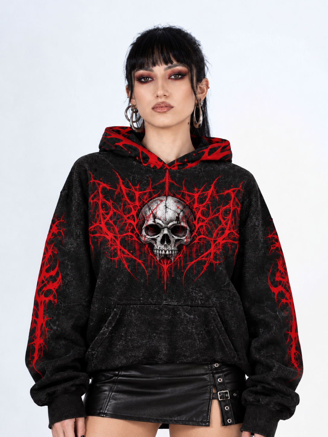 Crimson Skull Unisex Oversized Rock Hoodie | VINTELNY