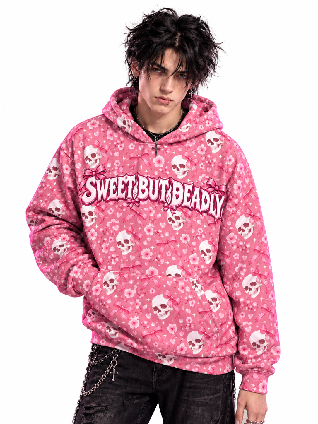 Sweet But Deadly – Pink Skull Unisex Oversized Hoodie