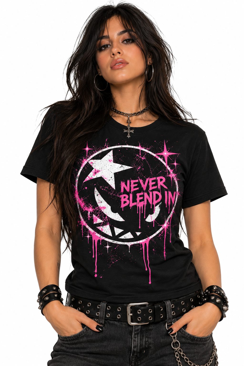 Never Blend In – Pink & White Emo Graphic Tee
