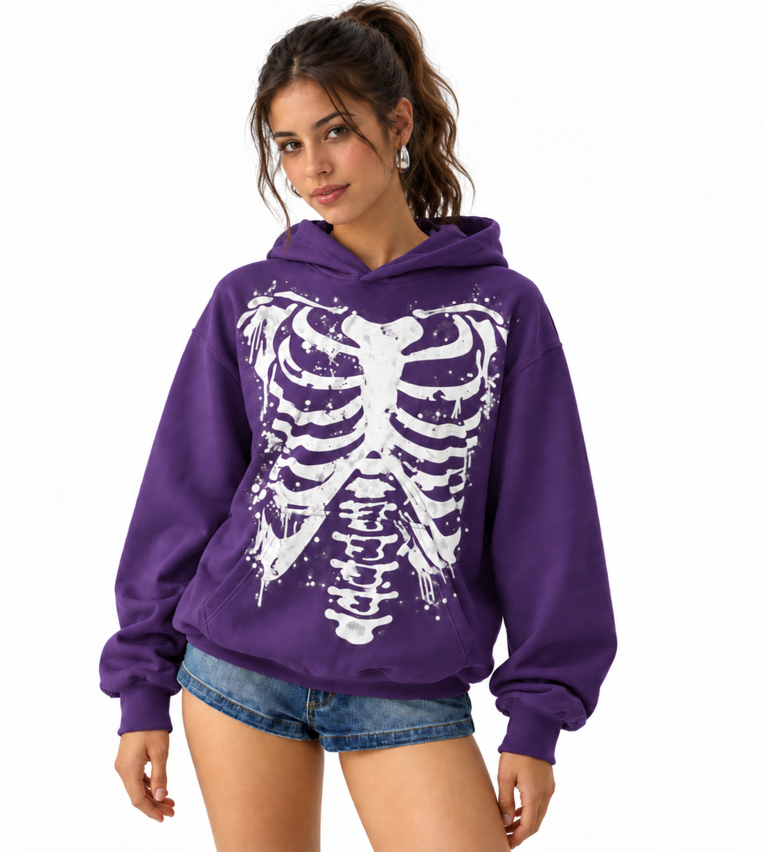 Purple Skeleton – Unisex Oversized Graphic Hoodie