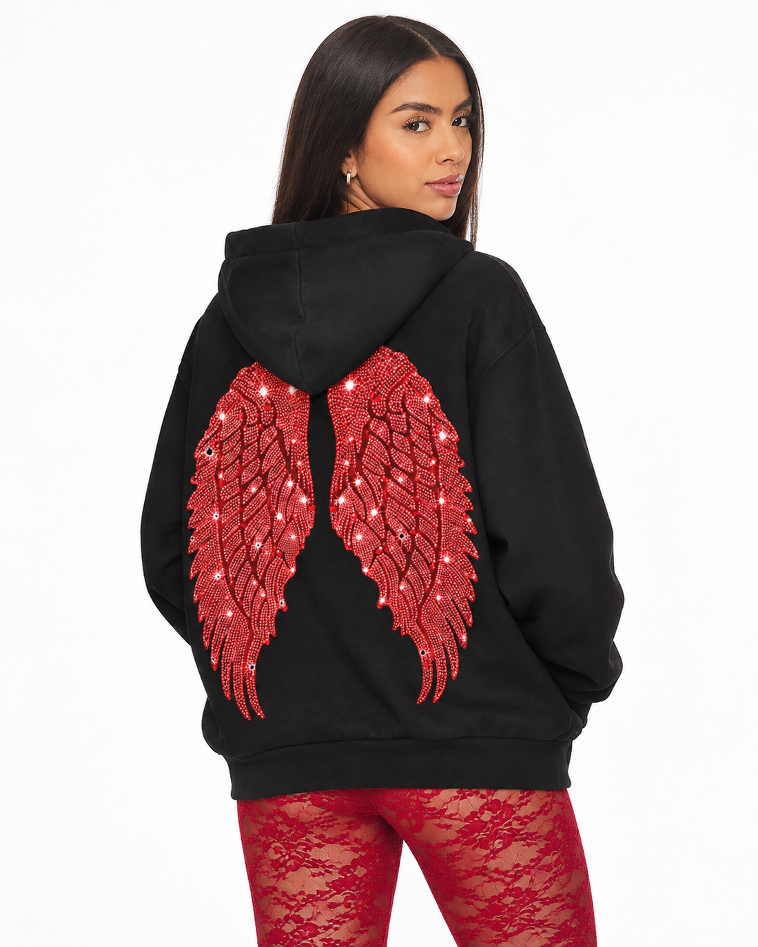 Red Angel Wings – Unisex Black Oversized Hoodie