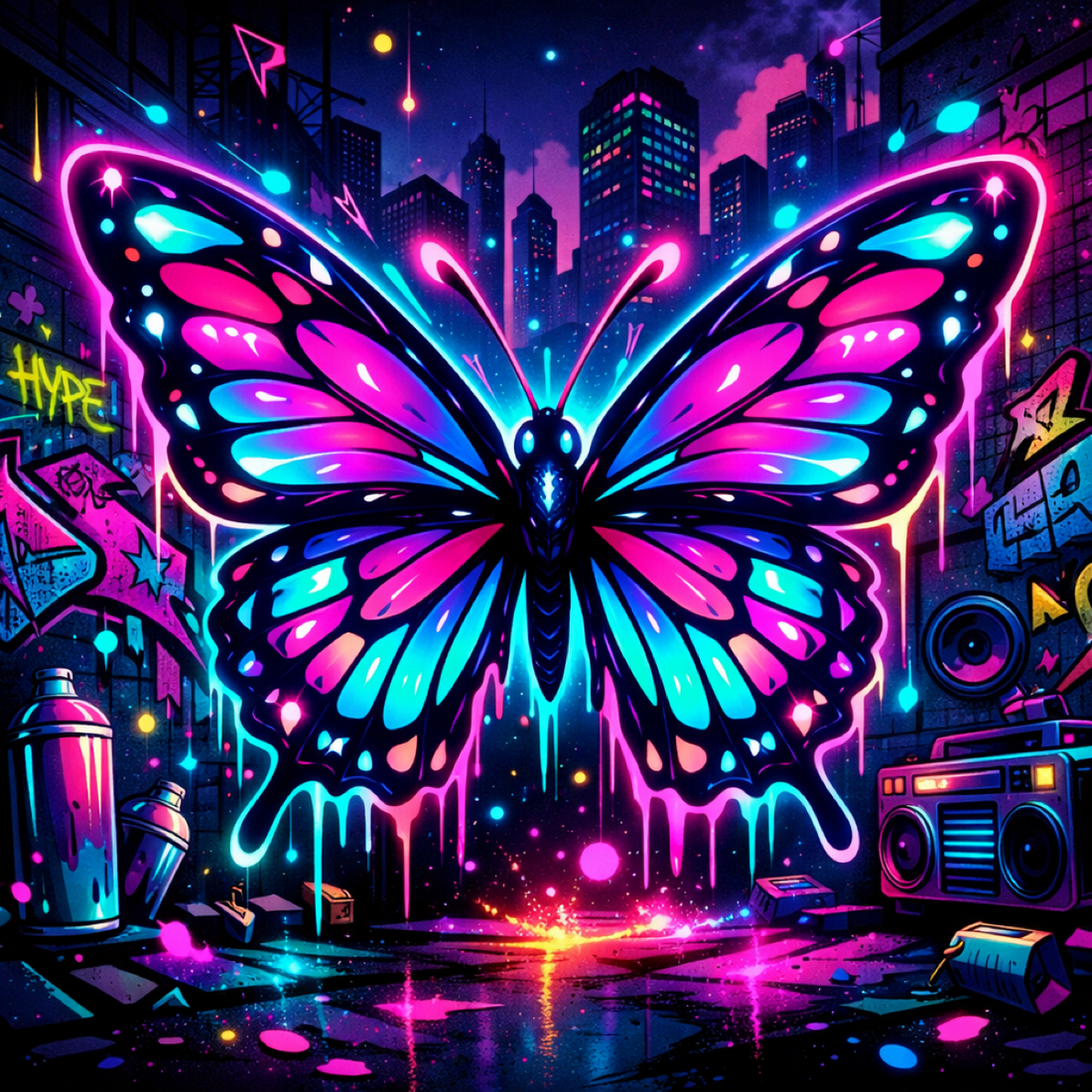 Women's Neon Butterfly Graffiti Bomber Jacket – All-Over Print