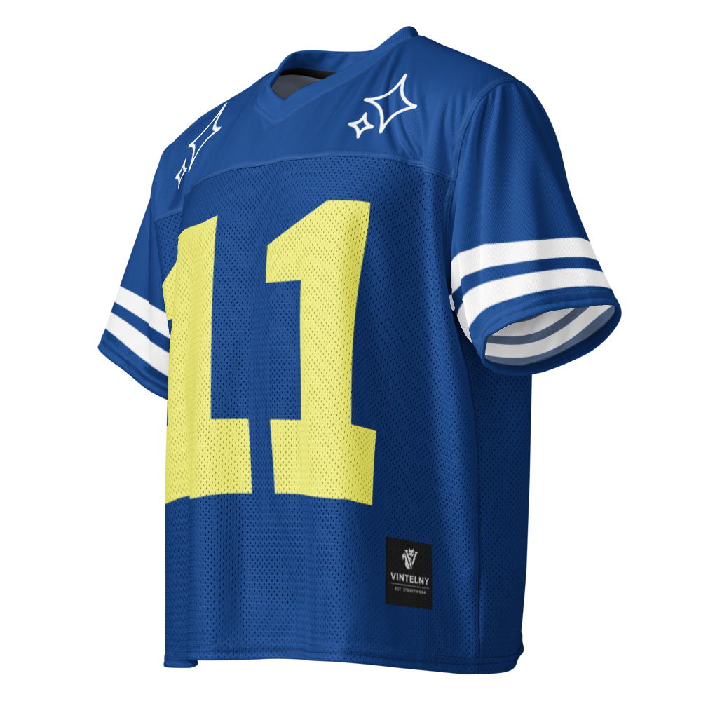 VINTELNY #11 Boxy Jersey – Royal Blue & Yellow All-Over Print Streetwear