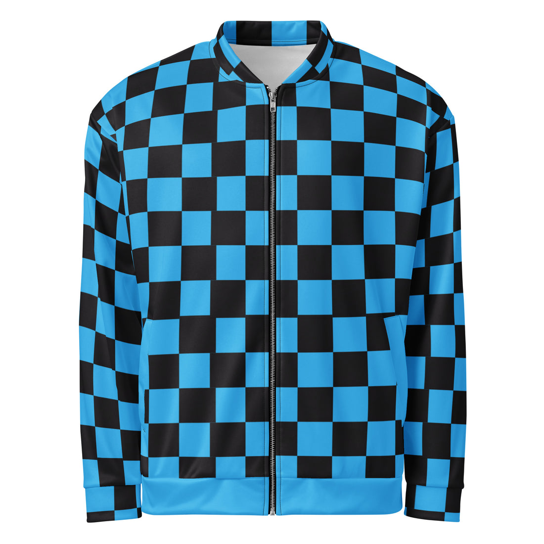 Blue & Black Checkered Bomber Jacket – Women's All-Over Print