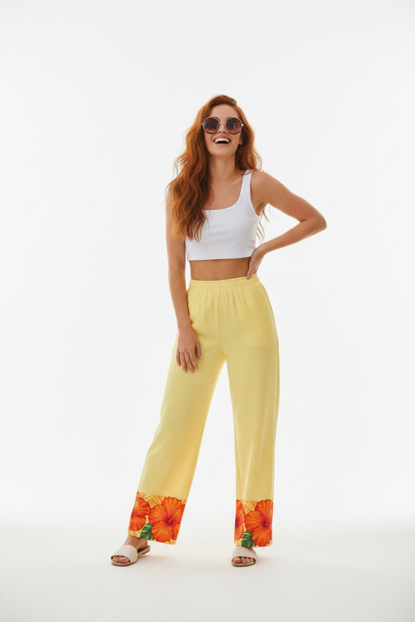 Hibiscus Pants White Background Studio