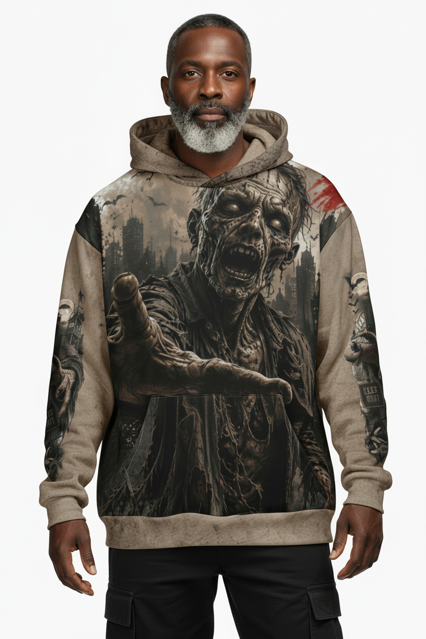 Hombre mayor negro mismo hoodie zombie
