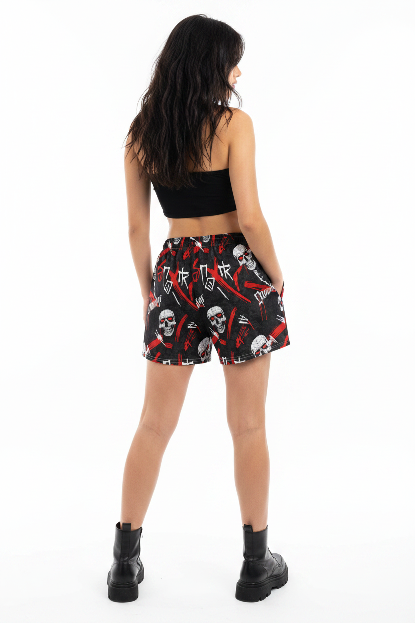 Crimson Skull All-Over Print Women's Shorts