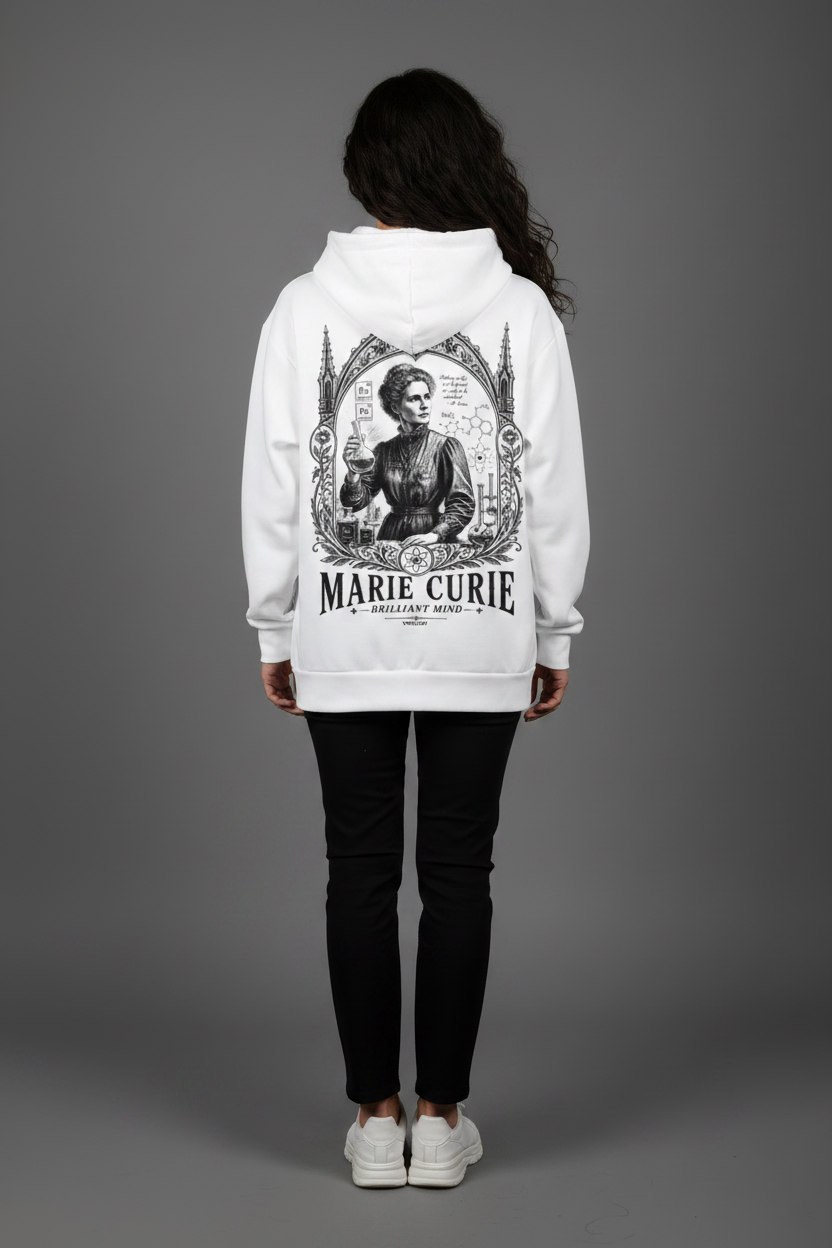 Marie Curie Hoodie - Vista Trasera Modelo